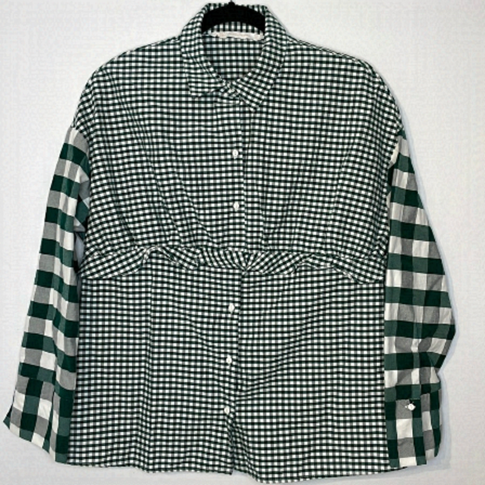 Zara mix gingham print ruffle buttons down shirt